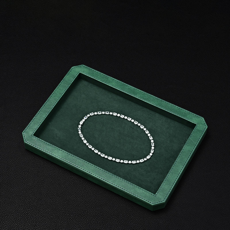 Octagon Luxury Black/Gray/Green Stitching Jewelry Display Tray P213