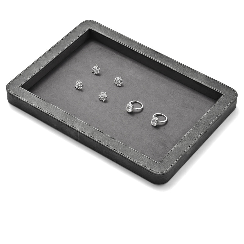 Elegant Round Black/Gray/Green Stitching Jewelry Display Tray P214