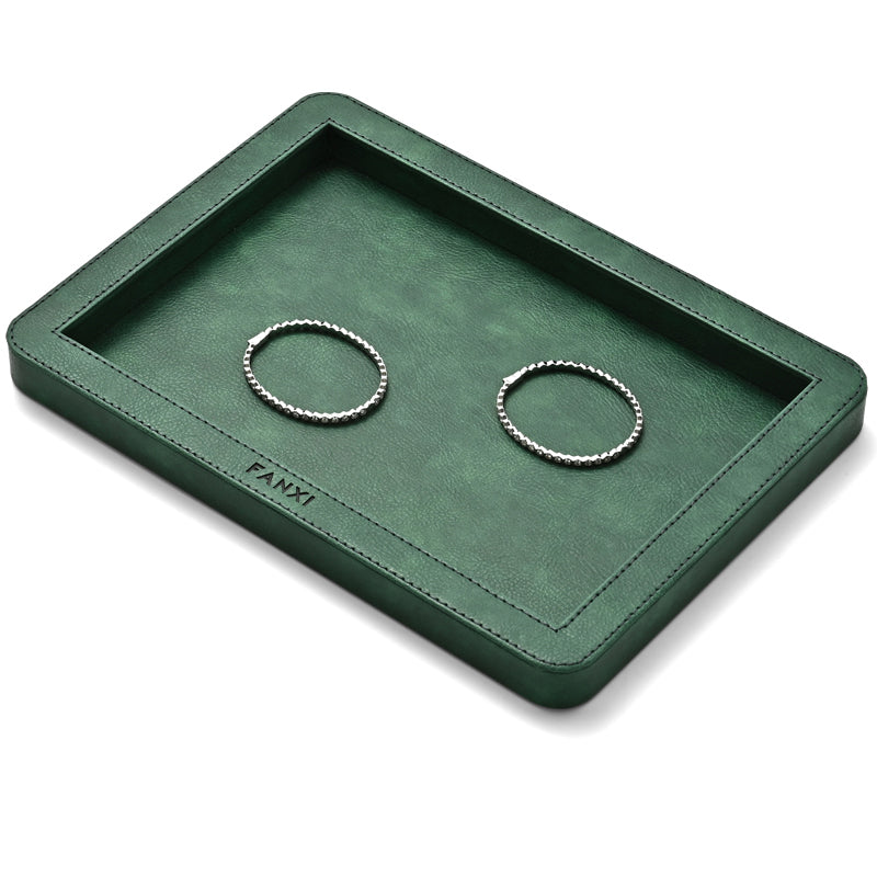 Elegant Round Black/Gray/Green Stitching Jewelry Display Tray P214