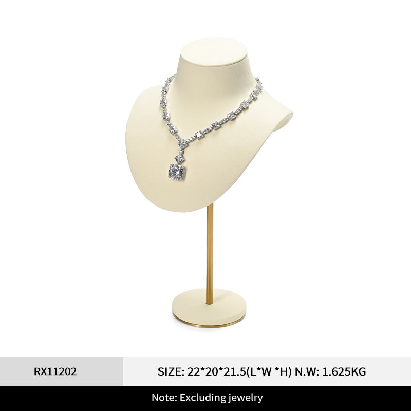 Luxury Beige Microfiber Necklace Bust Display Stand RX112