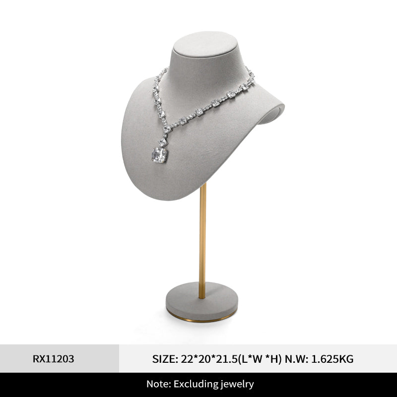 Luxury Beige Microfiber Necklace Bust Display Stand RX112
