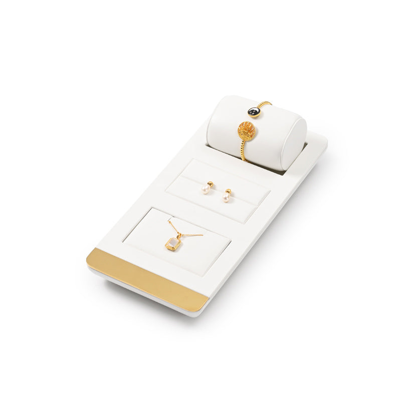 FANXI White PU leather Earrings Ring Necklace Watch Jewelry Display Set TT259 Promotion