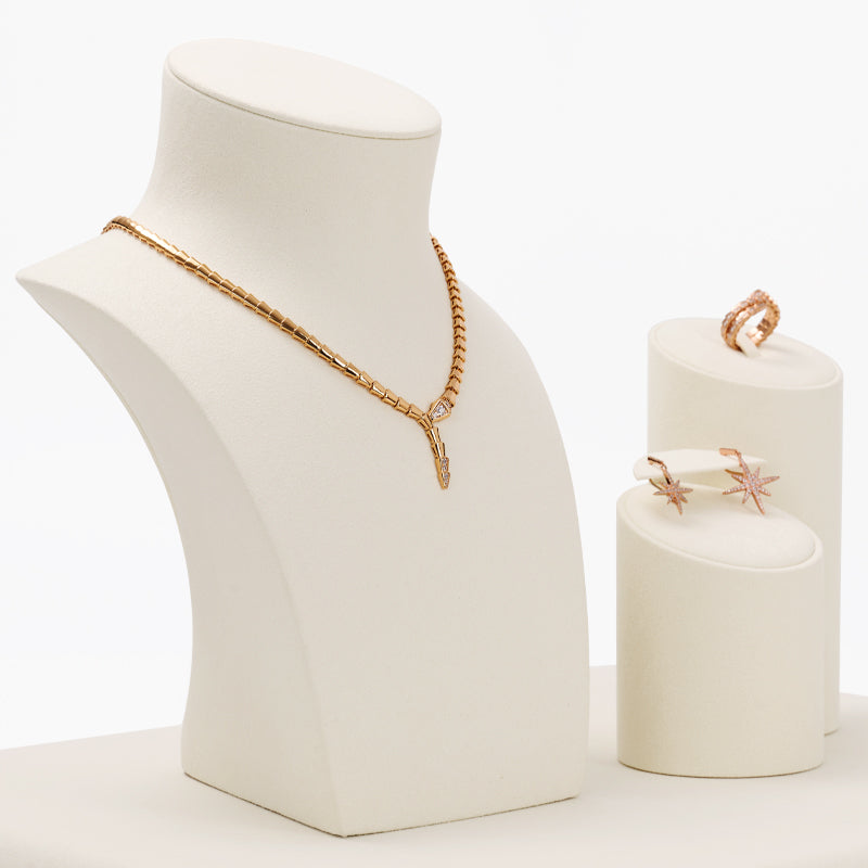 Beige Microfiber Ring Earrings Jewelry Display Set TT155