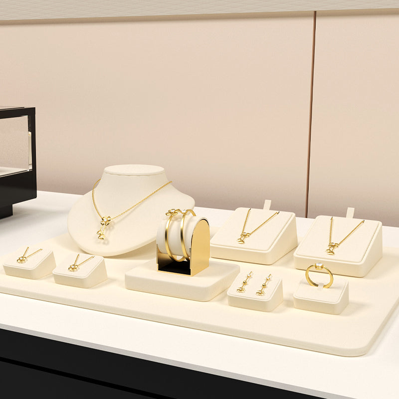 Beige Microfiber Ring Jewelry Display Set TT164