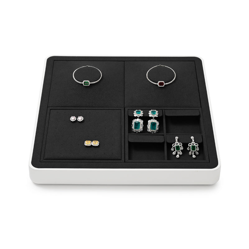 Luxury Microfiber Black Ring Necklace Pendant Earring Display Tray P137