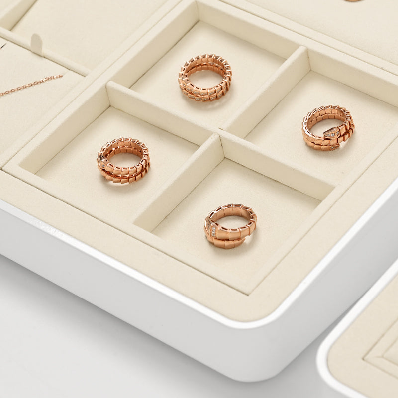 FANXI Luxury Microfiber Beige Ring Necklace Pendant Earring Display Tray P134