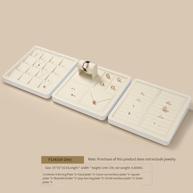 FANXI Luxury Microfiber Beige Ring Necklace Pendant Earring Display Tray P134