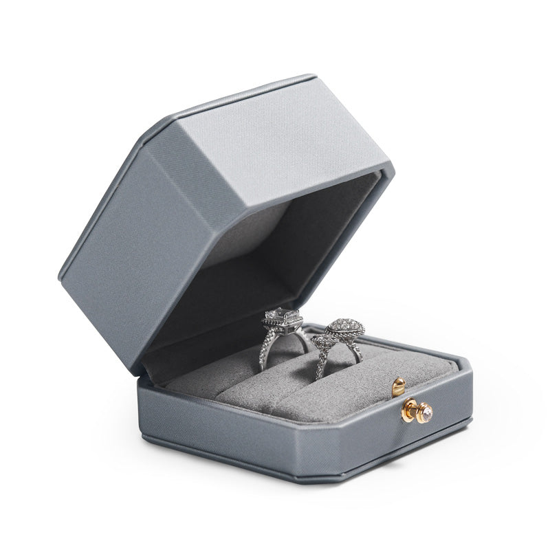 Luxury Octagonal PU Leather Button Snap Jewelry Gift Box H075
