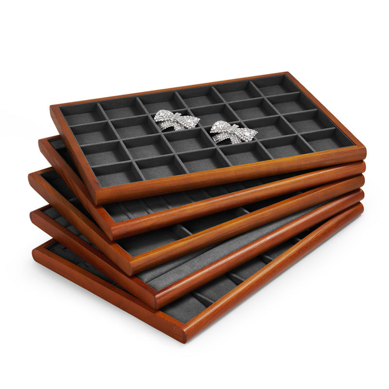 Wood Gray Microfiber Jewelry Display Tray P082