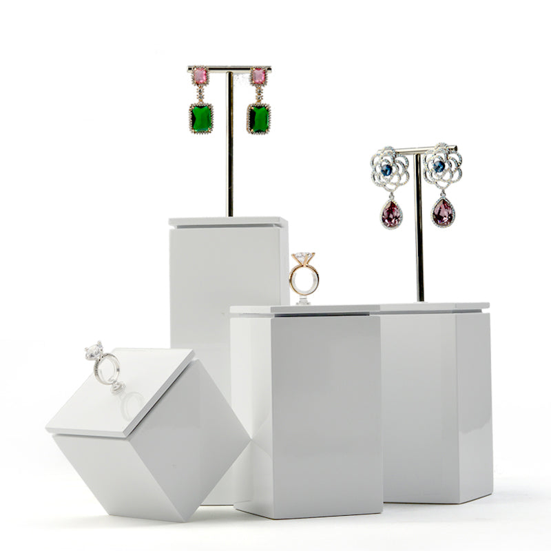 White Wood Painting Earring Ring Display Stand SM003