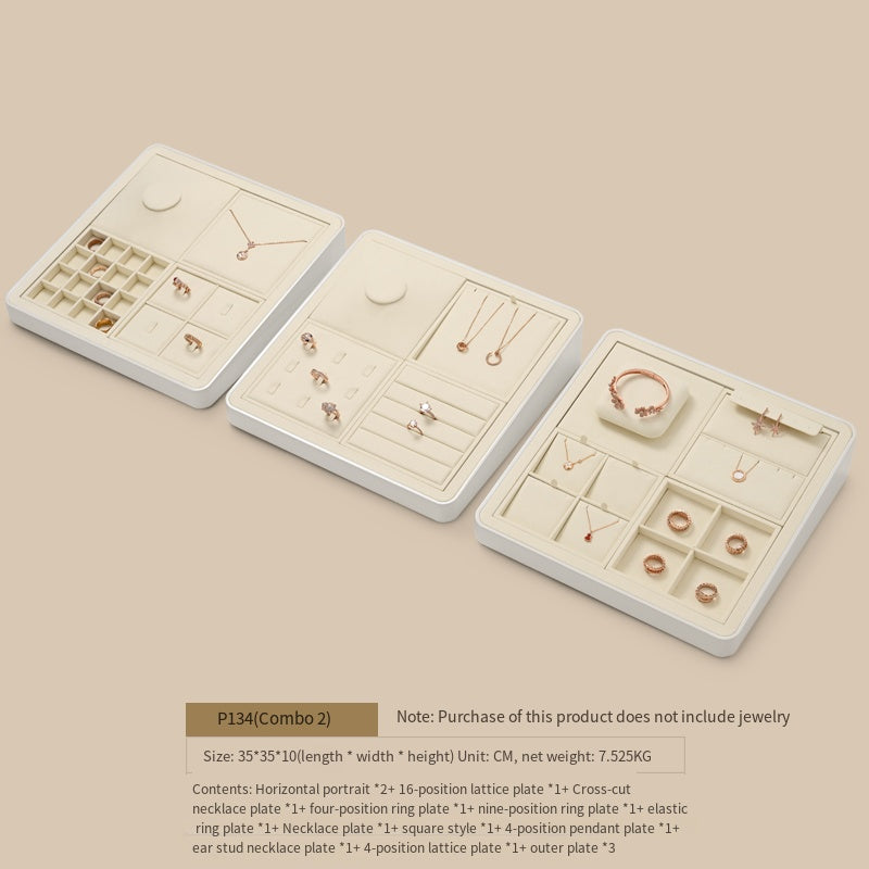 FANXI Luxury Microfiber Beige Ring Necklace Pendant Earring Display Tray P134
