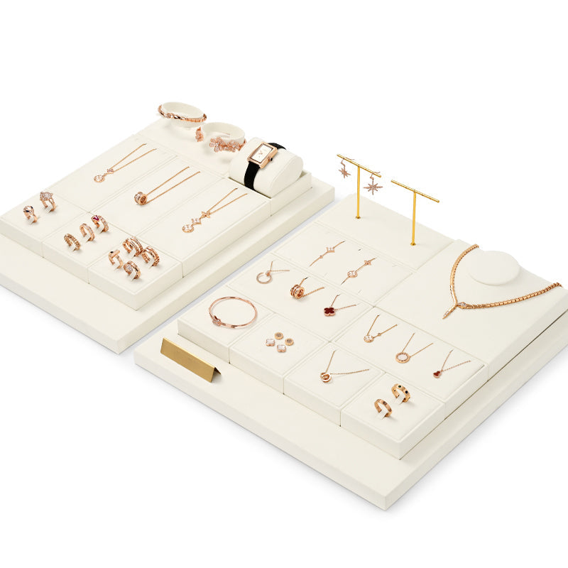 Beige Microfiber Ring Necklace Jewelry Display Set TT168