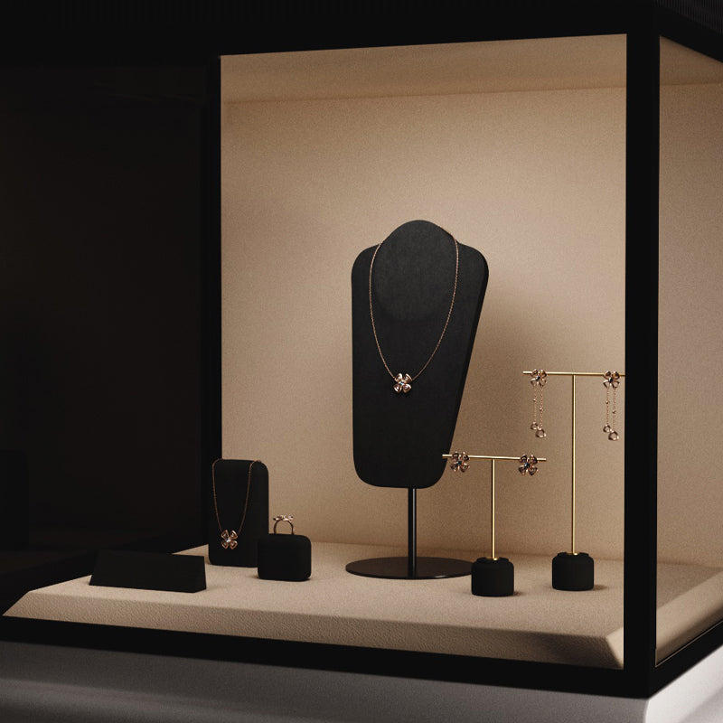 Elegant Microfiber Necklace Bust with Metal Base RX066