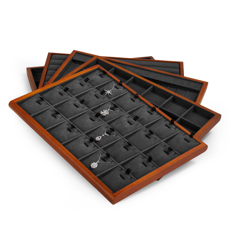Wood Gray Microfiber Jewelry Display Tray P082