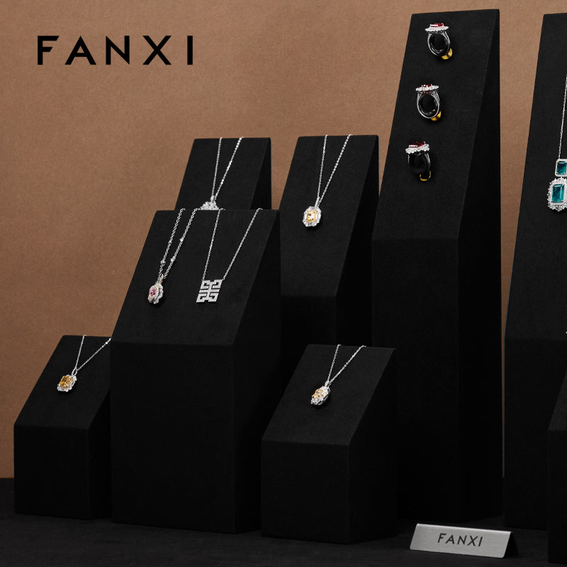 Black Microfiber Necklace Ring Holder Jewelry Display Set TT127
