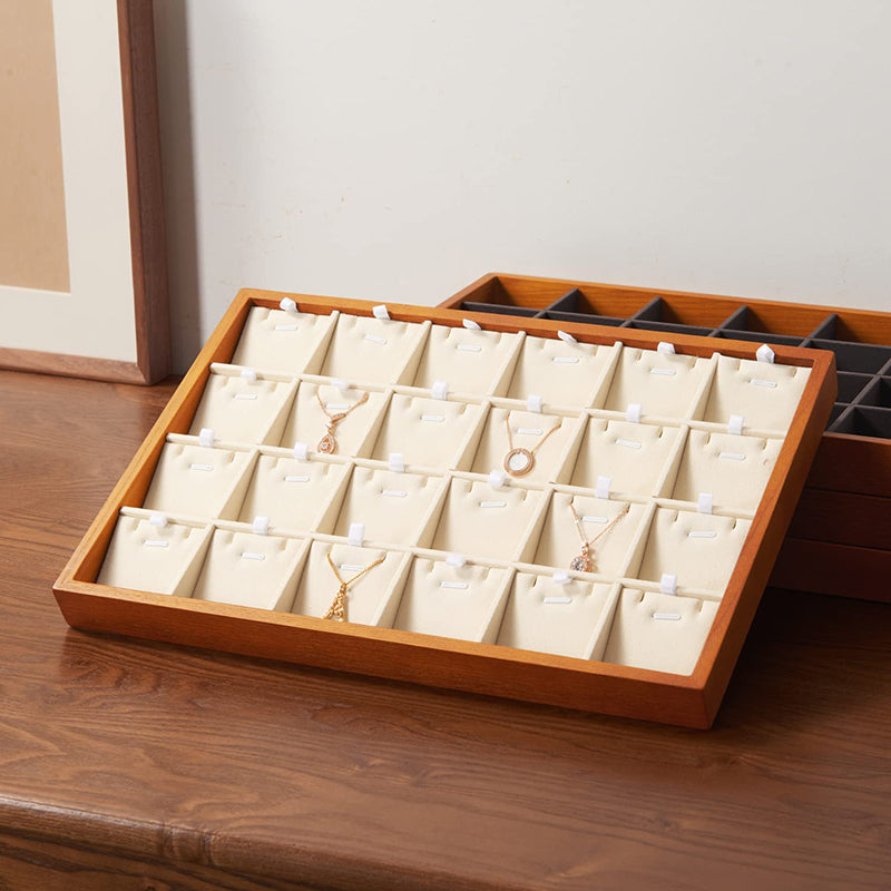 Cream White Wood Stackable Necklace Pendant Display Tray 24 Grids P05401