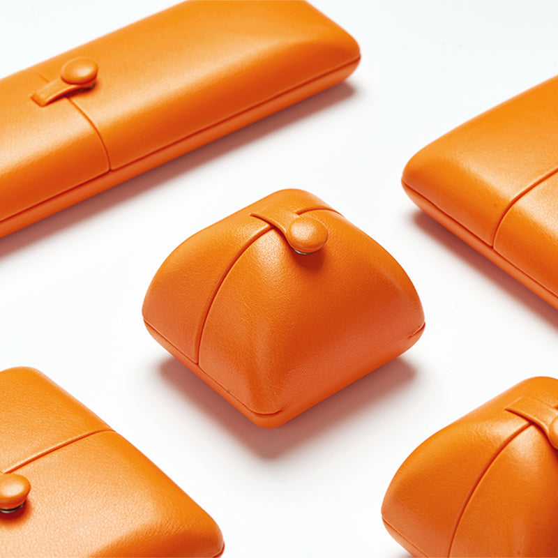 Orange PU leather ring bracelet necklace jewelry box set H139