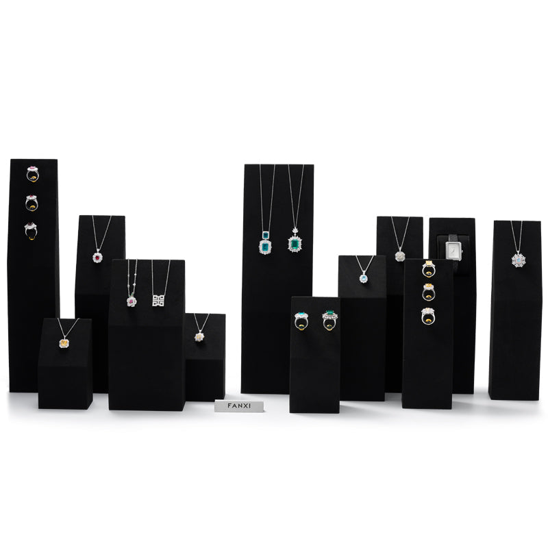 Black Microfiber Necklace Ring Holder Jewelry Display Set TT127