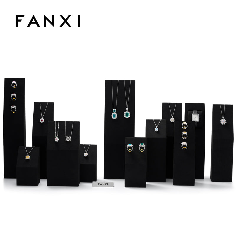 Black Microfiber Necklace Ring Holder Jewelry Display Set TT127