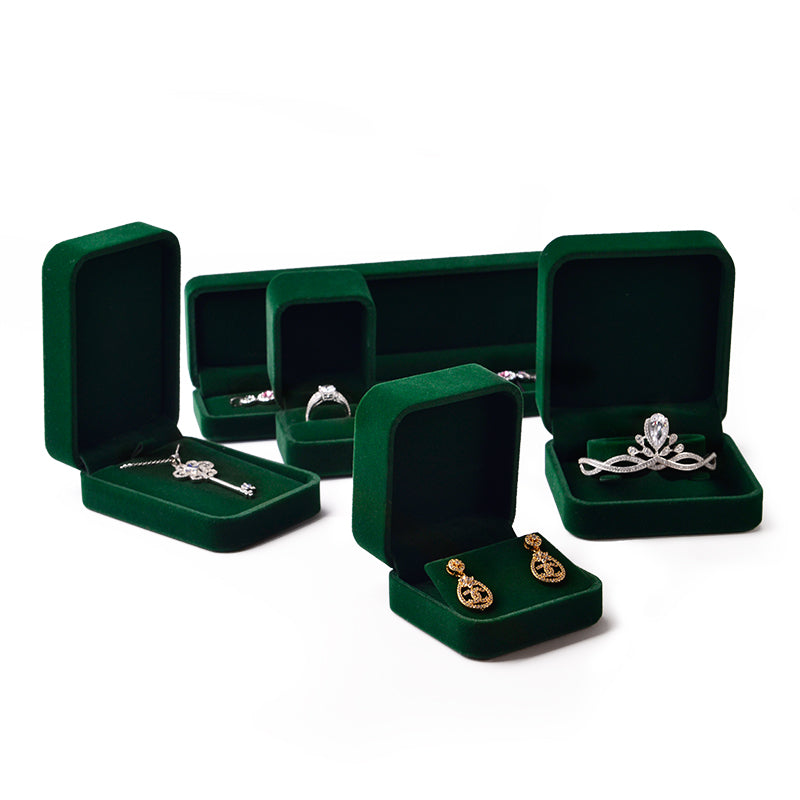 Dark Green Round Corner Velvet Gift Jewelry Box H070