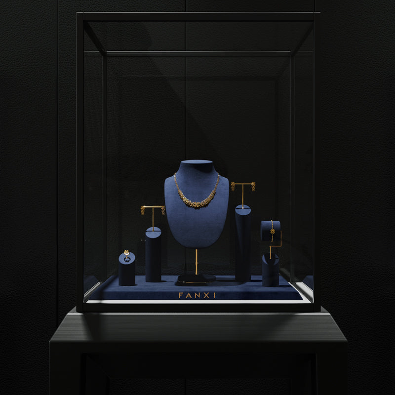Blue Microfiber Earrings Ring Watch Jewelry Display Set TT210