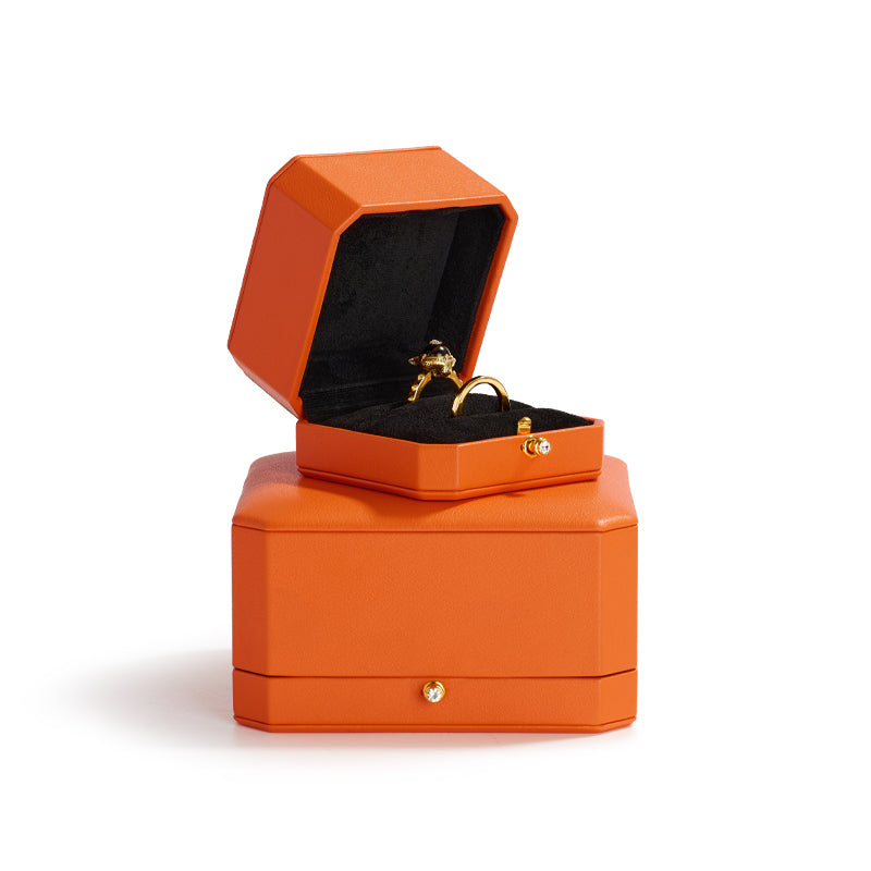 Orange Octagonal Leatherette Ring Box H13701