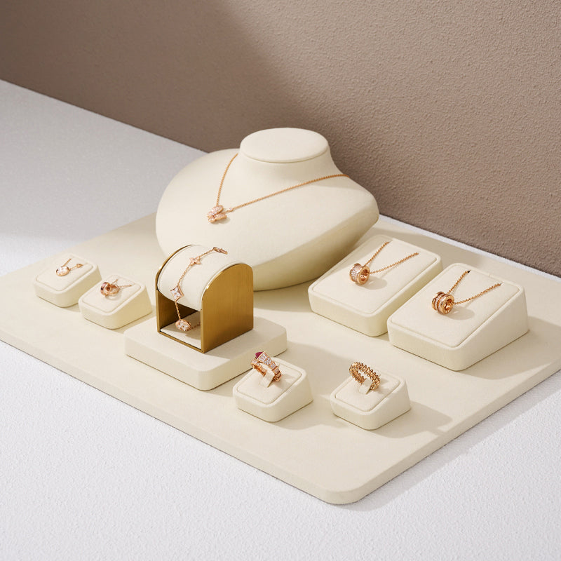 Beige Microfiber Ring Jewelry Display Set TT164