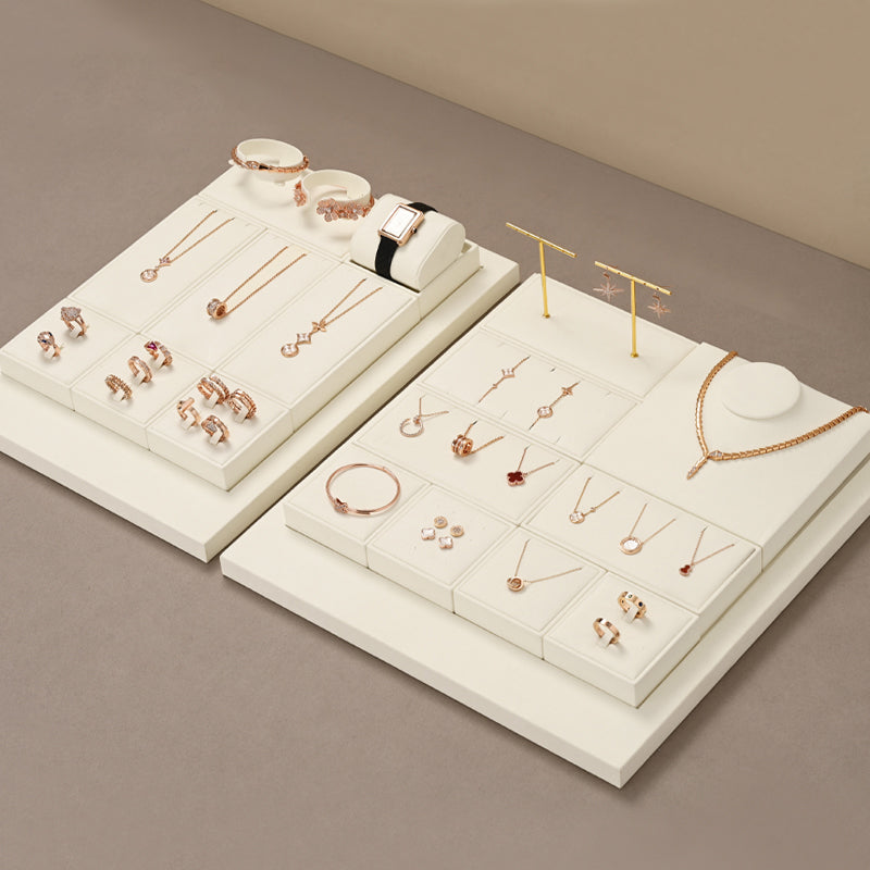 Beige Microfiber Ring Necklace Jewelry Display Set TT168