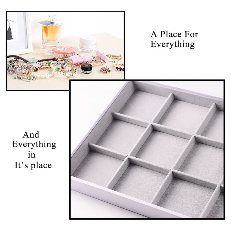 Gray Velvet Stackable Jewelry Organizer Trays 12 Grids P02103