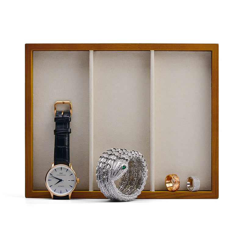 Solid Wood 1:3 Compartment Jewelry Watch Storage Tray P062