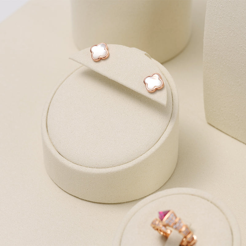 Beige Microfiber Ring Earrings Jewelry Display Set TT155