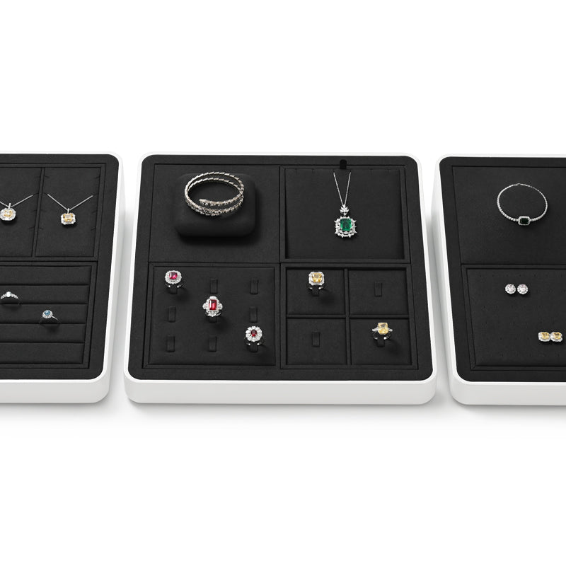 Luxury Microfiber Black Ring Necklace Pendant Earring Display Tray P137