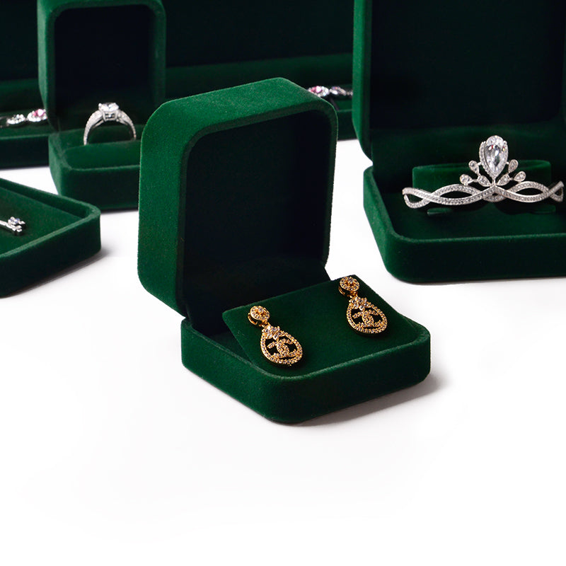 Dark Green Round Corner Velvet Gift Jewelry Box H070