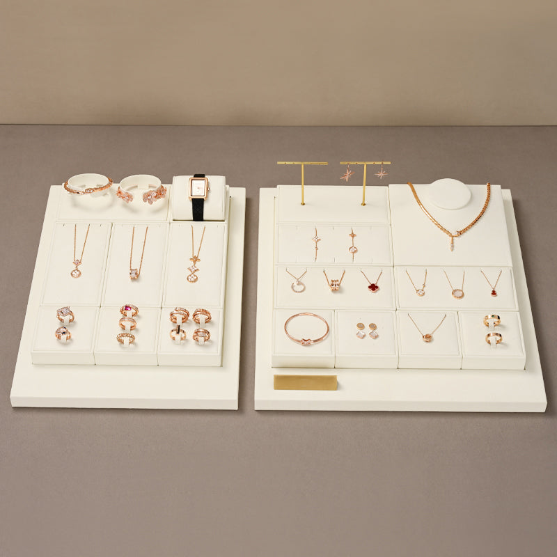 Beige Microfiber Ring Necklace Jewelry Display Set TT168