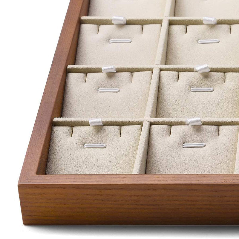 Cream White Wood Stackable Necklace Pendant Display Tray 24 Grids P05401
