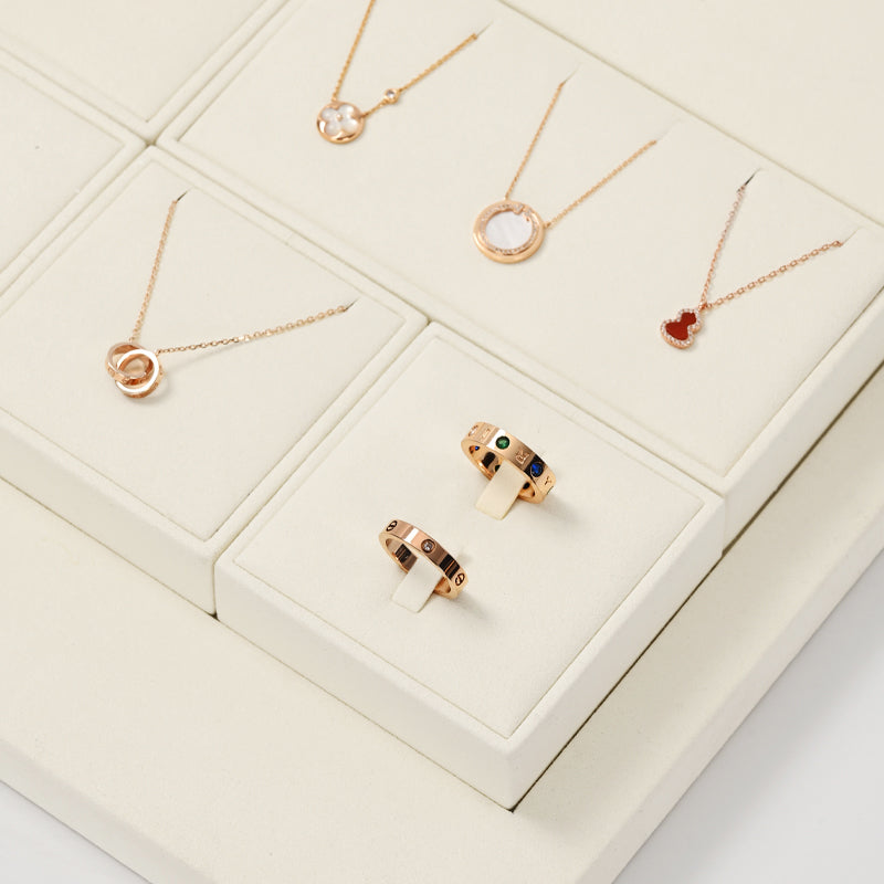 Beige Microfiber Ring Necklace Jewelry Display Set TT168