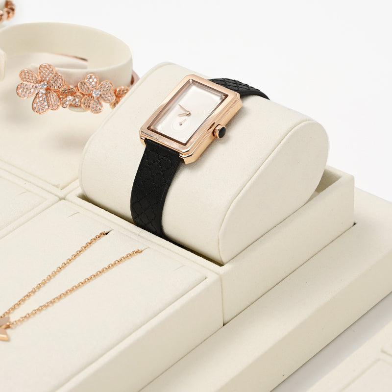 Beige Microfiber Ring Necklace Jewelry Display Set TT168