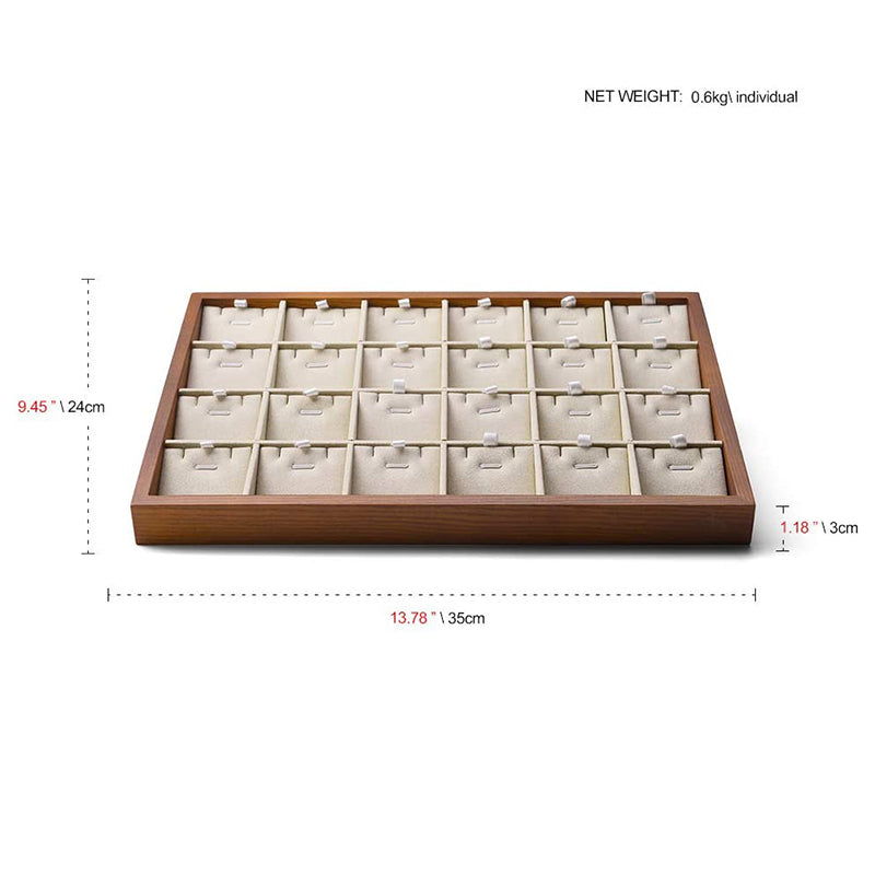 Cream White Wood Stackable Necklace Pendant Display Tray 24 Grids P05401