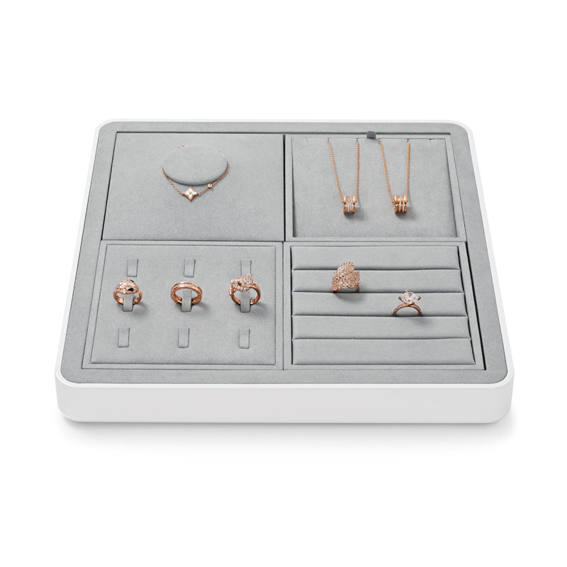 FANXI Luxury Microfiber Gray Ring Necklace Pendant Earring Display Tray P135
