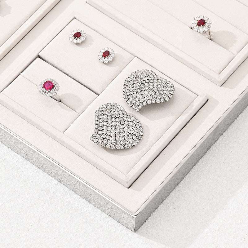 Beige Microfiber Earrings Ring Necklace Jewelry Display Set TT206