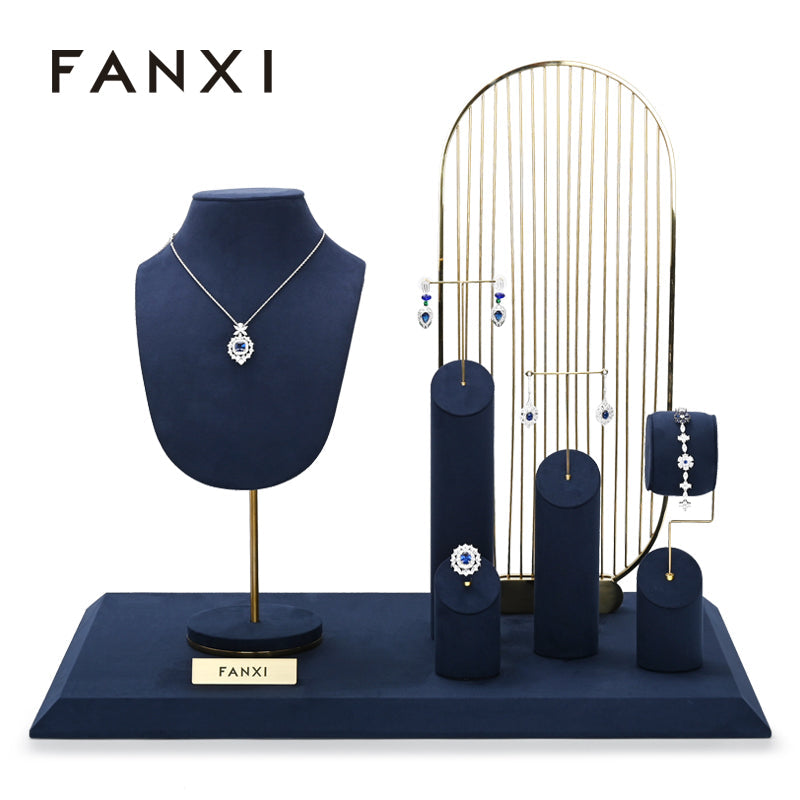 Blue Microfiber Earrings Ring Watch Jewelry Display Set TT210