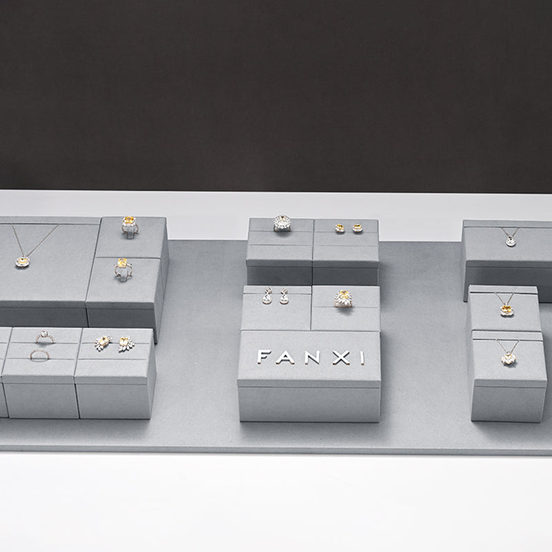 Gray Rings Necklace Earrings Jewelry Display Set TT233