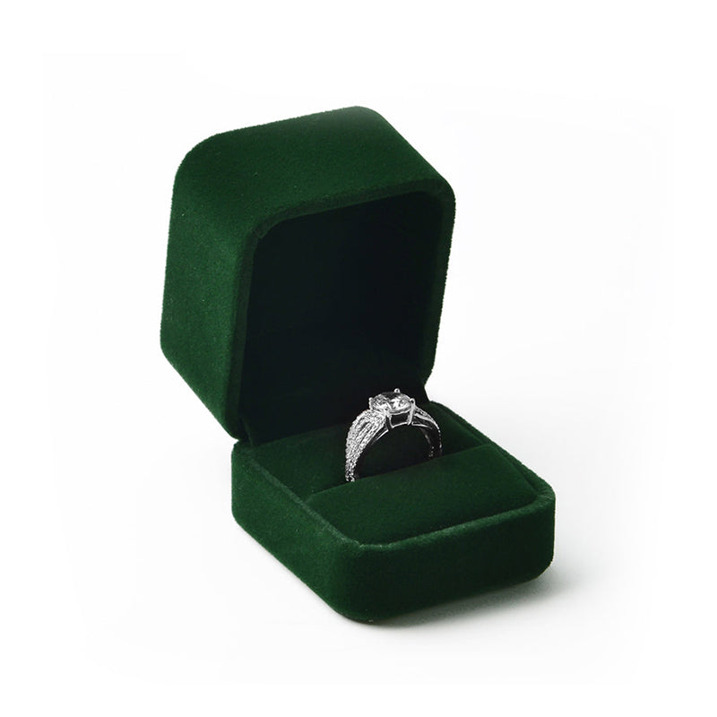 Dark Green Round Corner Velvet Gift Jewelry Box H070