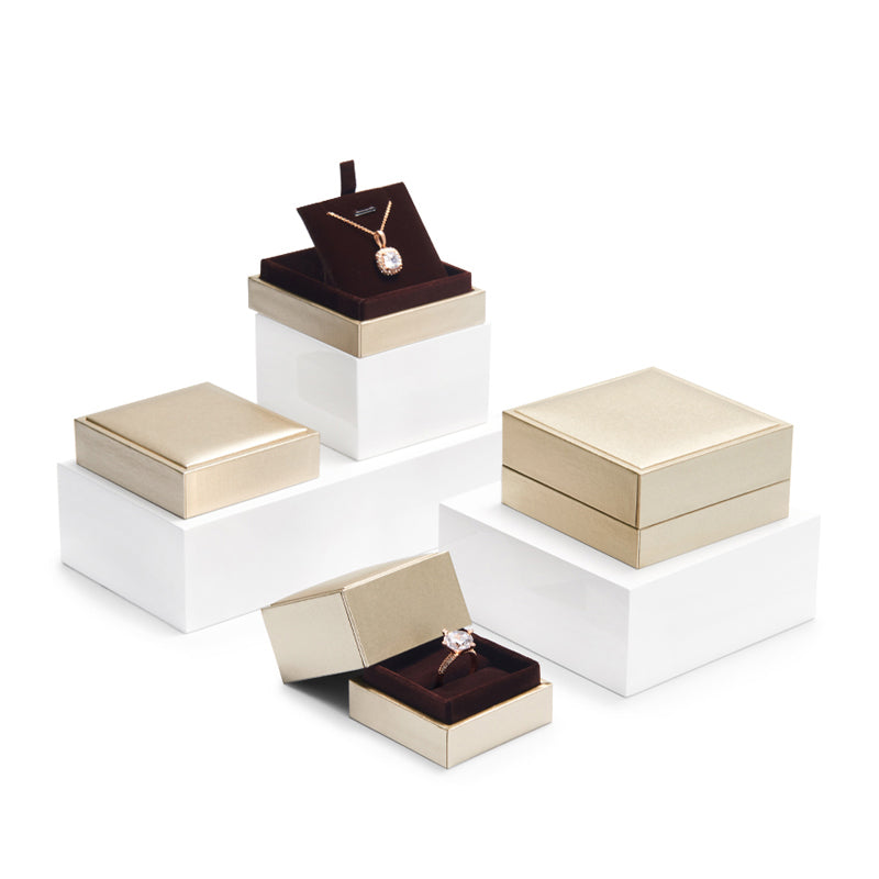 Champagne Leather Paper Jewelry Box H132