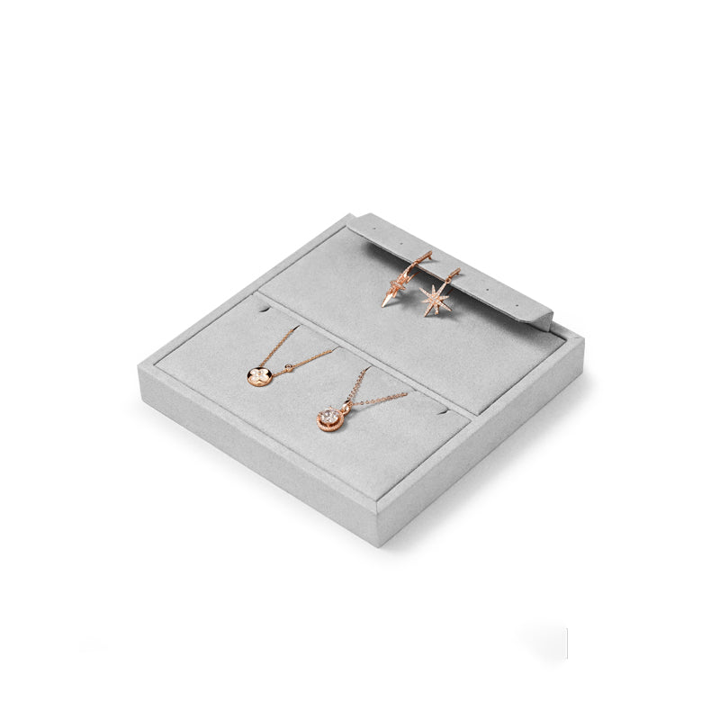 FANXI Luxury Microfiber Gray Ring Necklace Pendant Earring Display Tray P135