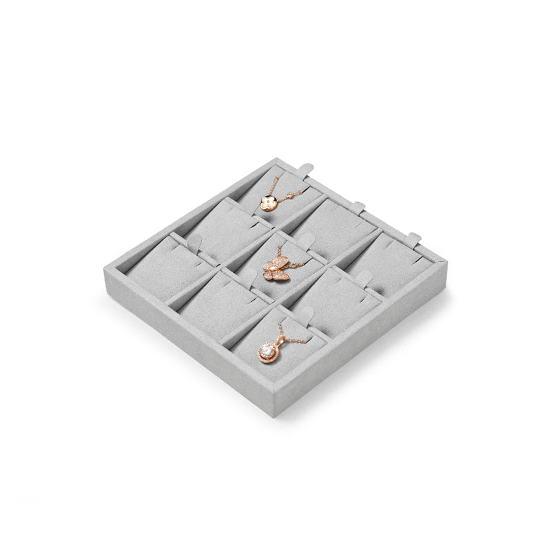 FANXI Luxury Microfiber Gray Ring Necklace Pendant Earring Display Tray P135