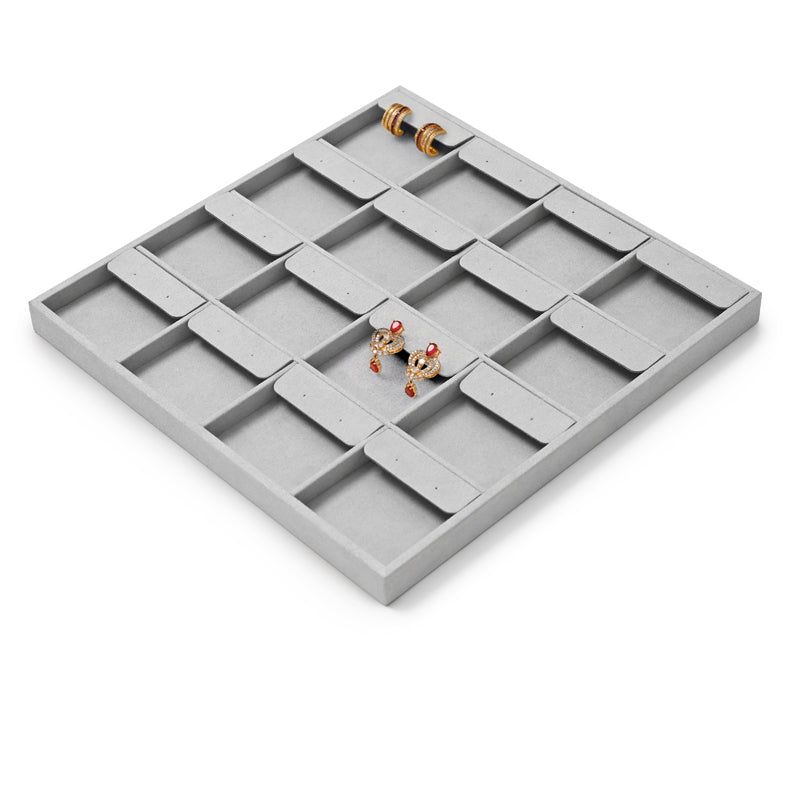 FANXI Luxury Microfiber Gray Ring Necklace Pendant Earring Display Tray P135