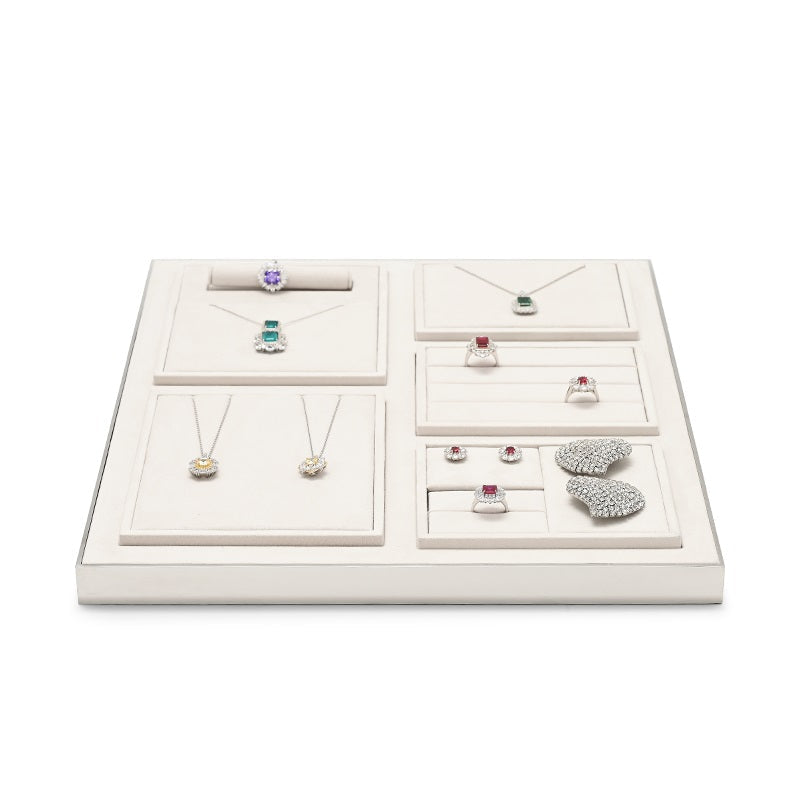 Beige Microfiber Earrings Ring Necklace Jewelry Display Set TT206