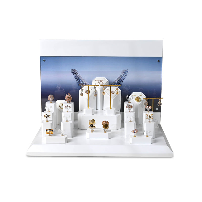FANXI White Rings Earrings Necklace Jewelry Display Set TT241