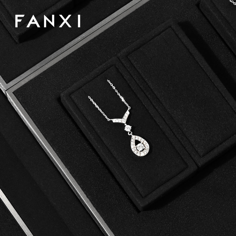 FANXI Black Microfiber Earrings Ring Necklace Jewelry Display Set TT369